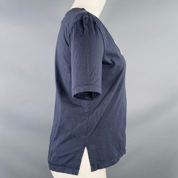 KARL LAGERFELD Size M Navy White Cotton Embroidered Logo Crew Neck T-Shirt - Picture 3 of 7